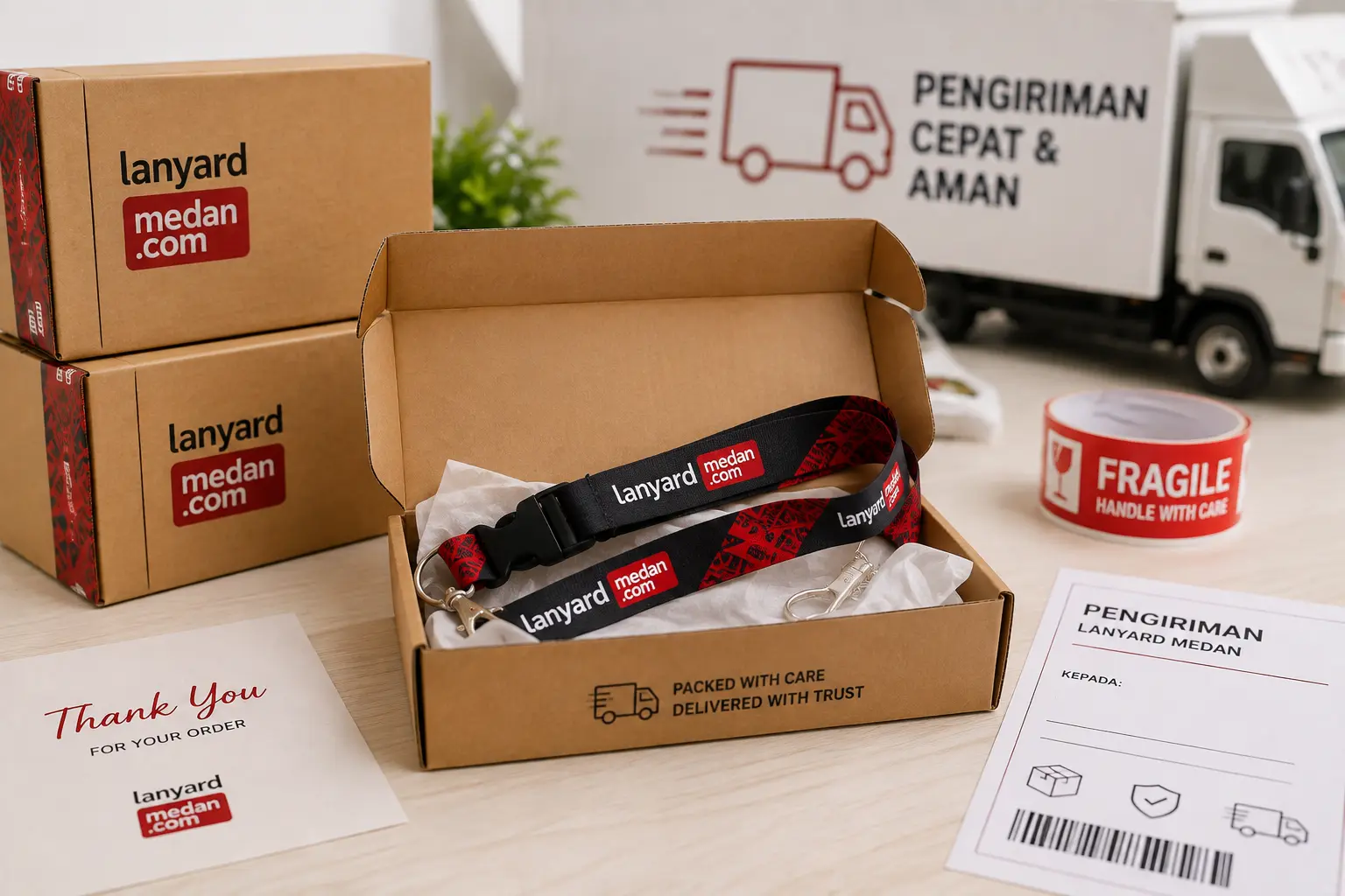 Proses pengemasan dan ekspedisi tali lanyard custom Lanyard Medan